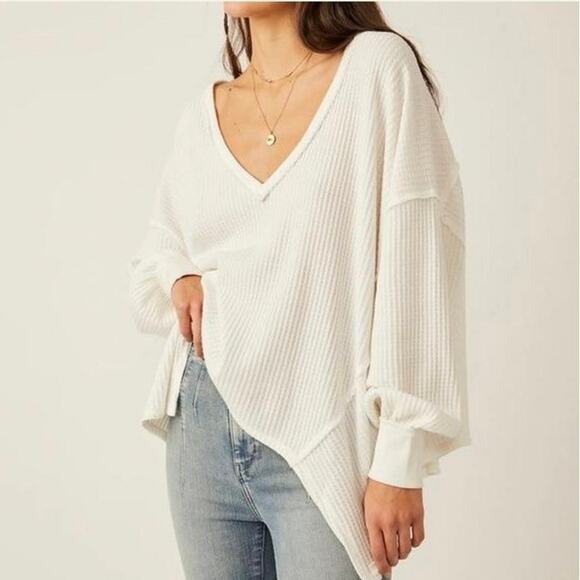 We the Free FREE PEOPLE White  Coraline Thermal Knit Top Oversized Top Women’s M - Picture 1 of 10